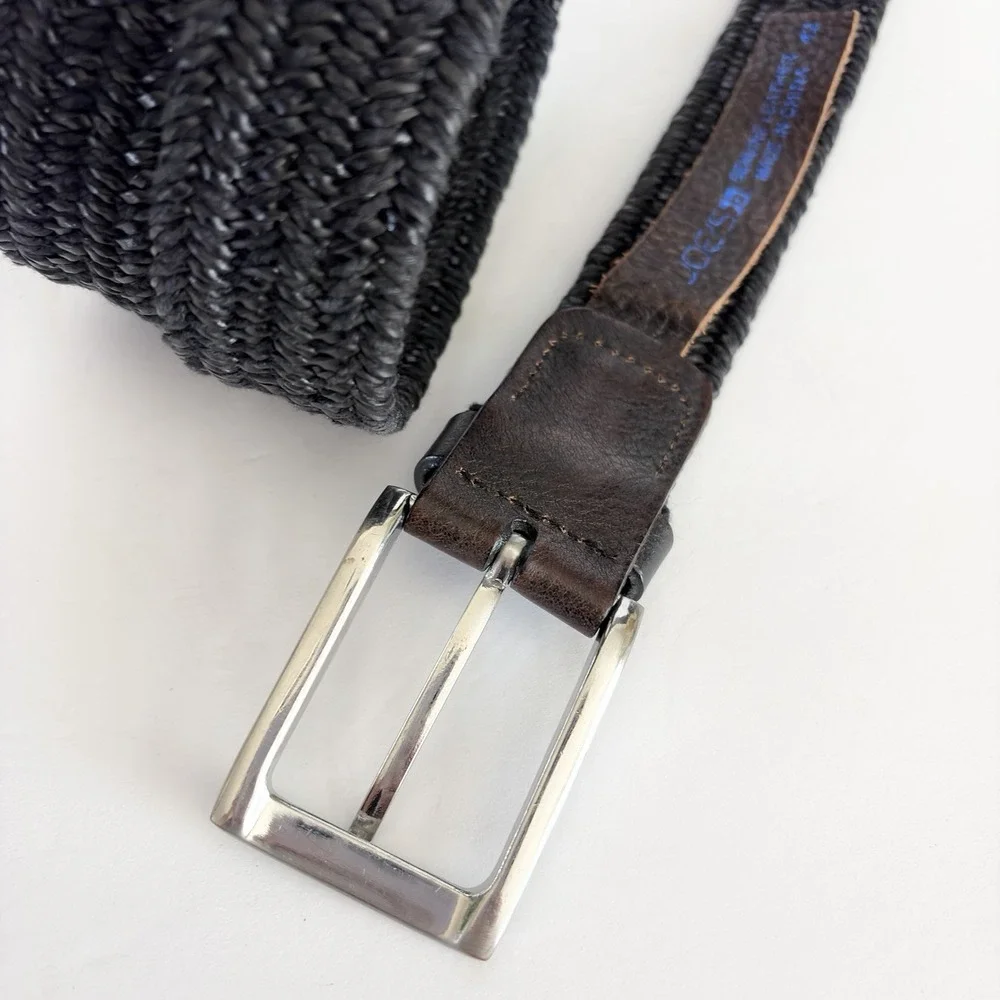 Joe's Jeans Men's Belt Size 42 Black Stretch Elastic Woven Braided Leather Dress